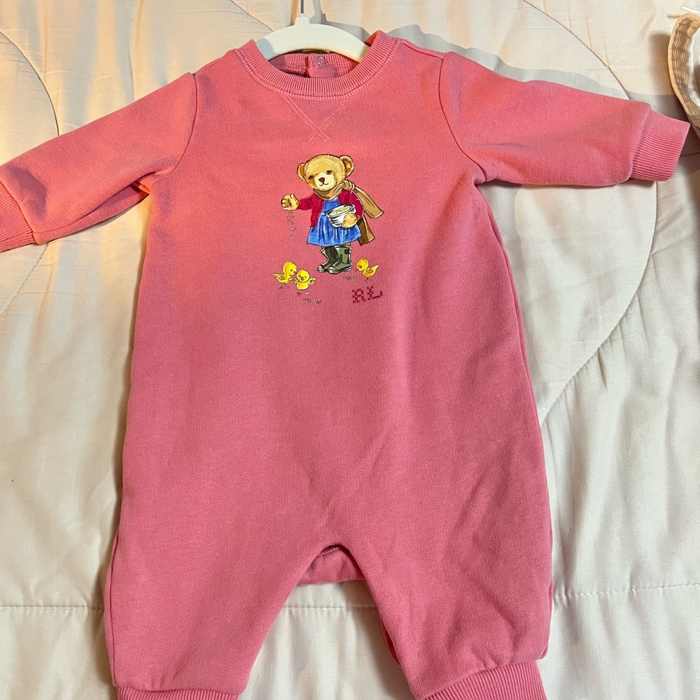 Polo Ralph Lauren Baby Girl Polo Bear Fleece Coverall